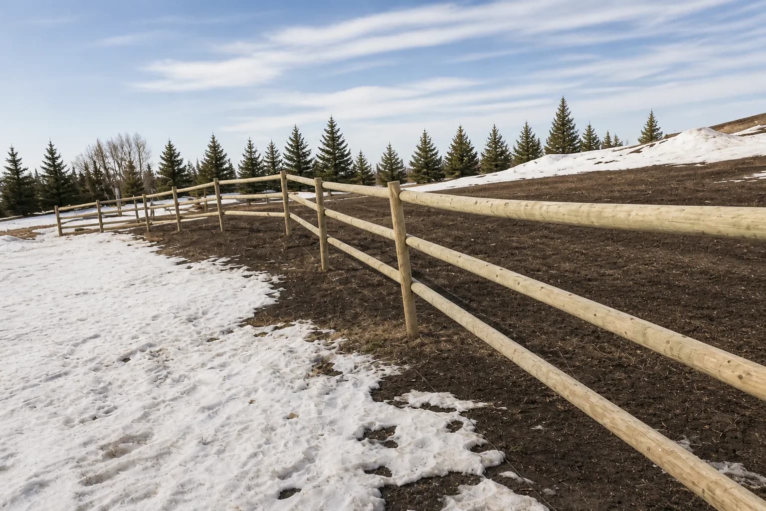 Post and rail fence install by A Class Fencing on a Southern Alberta acreage